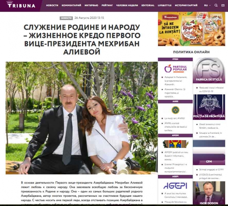 Moldova mətbuatında Mehriban Əliyeva barədə məqalə yayımlanıb