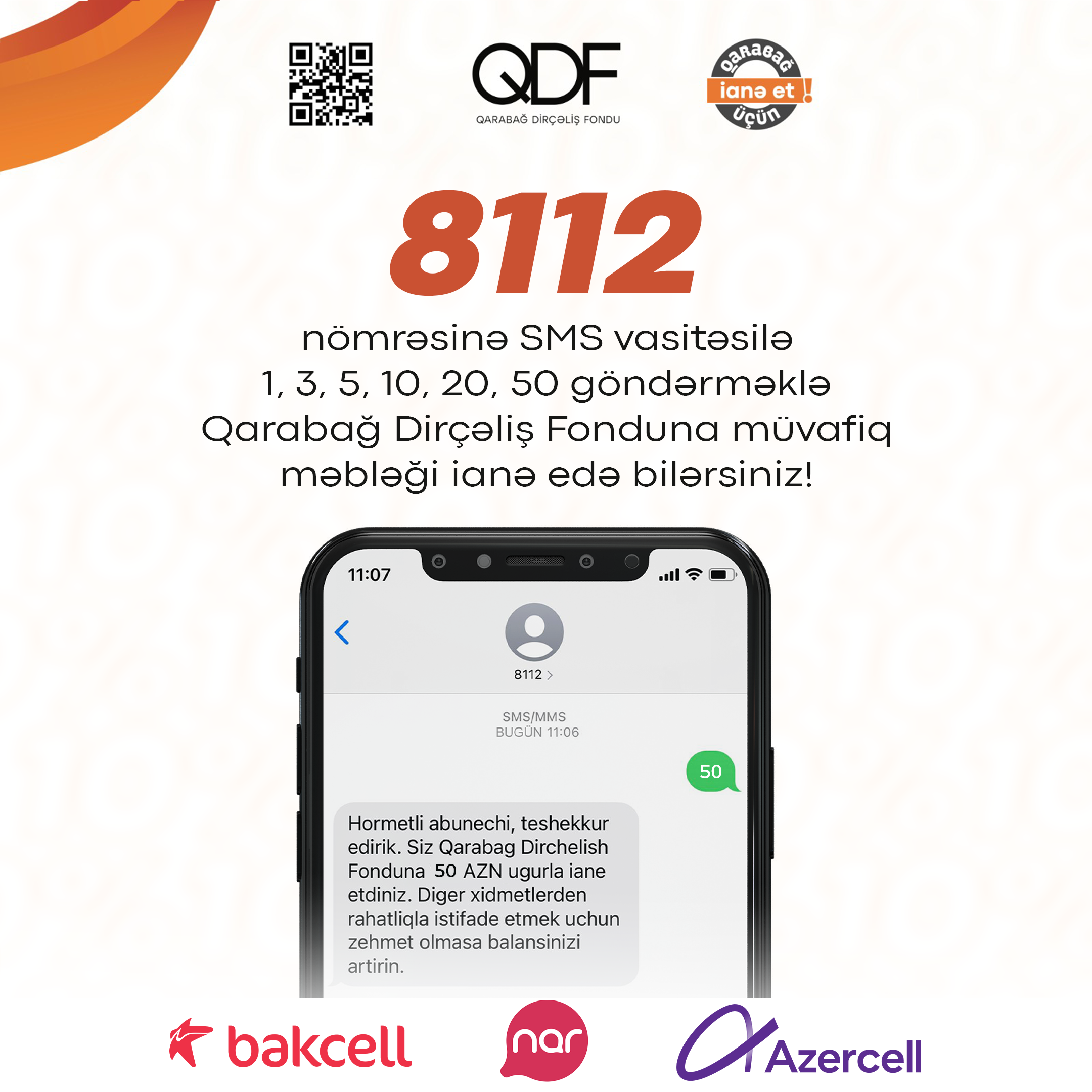 Qarabağ Dirçəliş Fonduna “8112” SMS vasitəsilə ianə etmək imkanı yaradılıb
