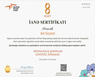 Qarabağ üçün ağac ianə edərək xanımları 8 Mart münasibəti ilə təbrik edin